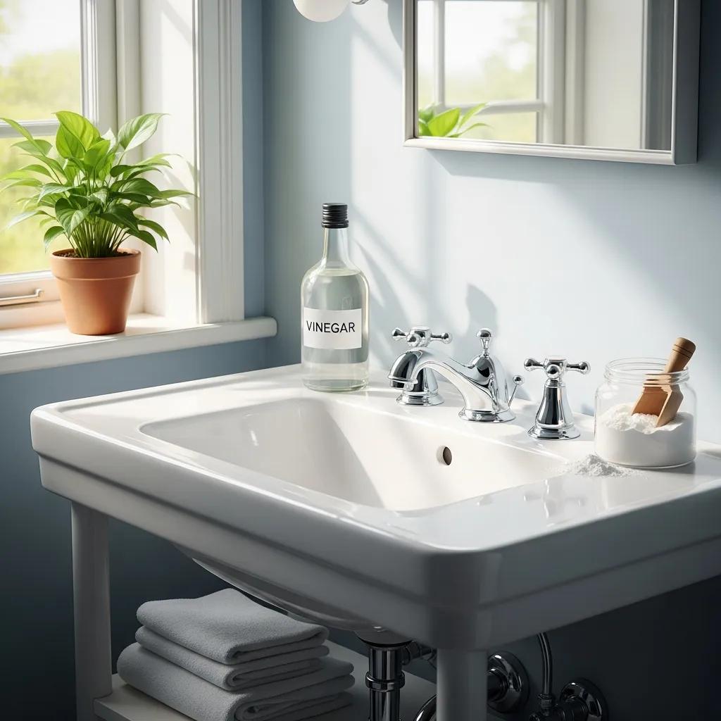 Clean bathroom sink with natural cleaning products for effective maintenance