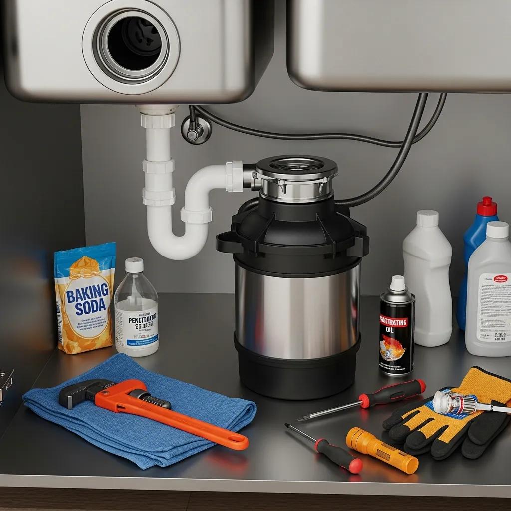 Modern kitchen with a garbage disposal unit, emphasizing home repair and maintenance