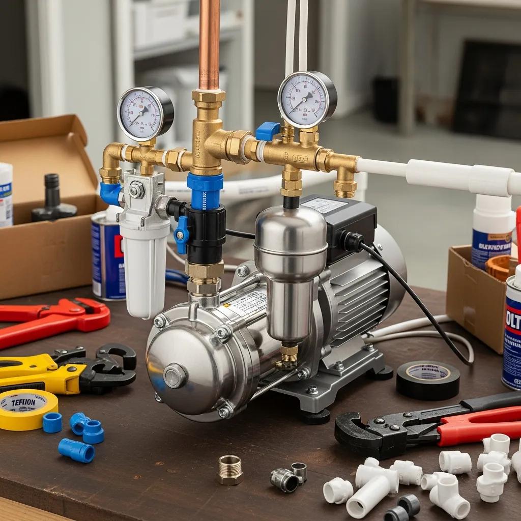 Water pressure booster pump installed in a home plumbing system